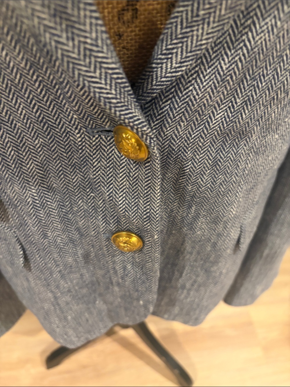 J. Crew Blue Herringbone Women's Blazer with two Gold Buttons - Picture 3 of 10